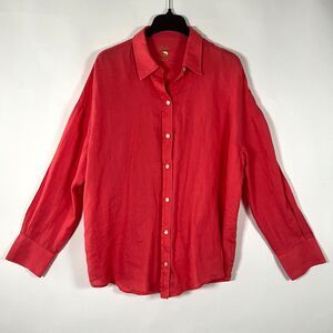 Lilly Pulitzer 100% Linen Button Up Shirt Coral XL Stevey Relaxed Lightweight